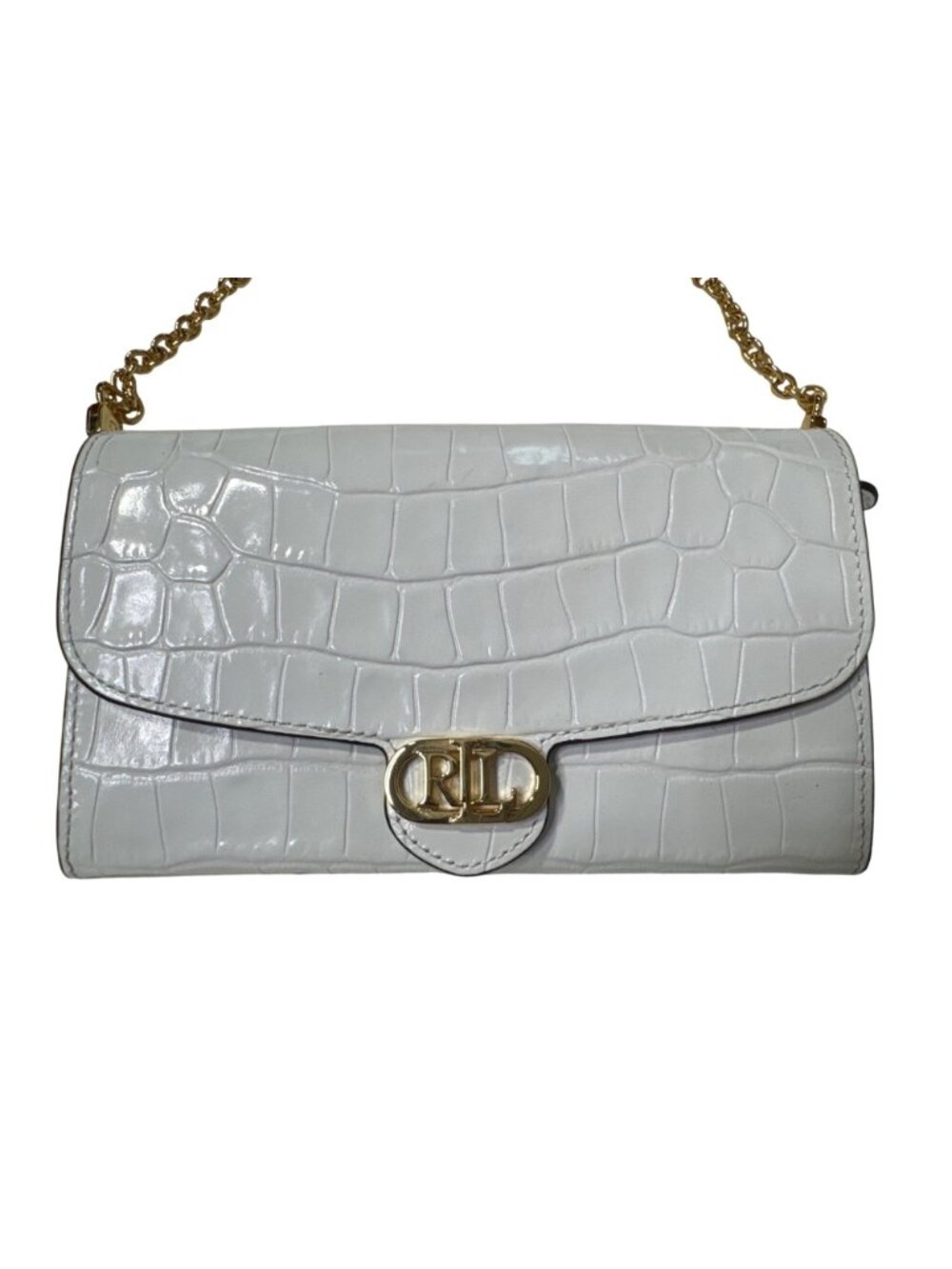 NWT Lauren Ralph Lauren Croc-Embossed Adair Crossbody Handbags White Sz Medium - Picture 2 of 8